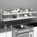  2 db kétszintes rozsdamentes acél fali polc 200 x 30 cm