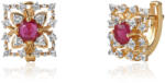  Arannyal Bevont Ezüst Fülbevaló - Mozambiquei Rubin és Fehér Topáz