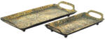 Art-Pol Patinás antik levél mintás arany-zöld 2db-os szögletes fogantyús fém tálca szett 7x59x25 / 7x46x20cm (164748)
