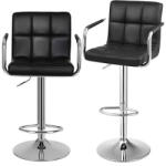  SONGMICS Állítható Magasságú Bárszék Szett Fekete PU Bőr Karfás