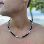  Vastag férfi ezüst - kaucsuk nyaklánc, ezüst ékszer