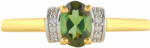  Arannyal Bevont Ezüst Gyűrű Zöld Turmalinnal és Természetes Cirkónnal, PCY11071/54