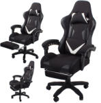  Görgős gamer szék két párnával és dőlés állítással - fekete