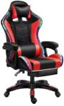 Zelux RGB LED-es gamer szék párnával, karfával piros-fekete színben