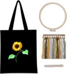  Hímzéskészlet, tartalmazza a fekete vászon táskát, három egyedi mintát, Napraforgó