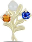  Arannyal Bevont Ezüst Bross Szivárvány Zafírral és Fehér Édesvízi Kagylógyönggyel, Y61977