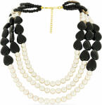  Arannyal Bevont Ezüst Nyaklánc Suwari Fekete Onixszal és Fehér Édesvízi Tenyésztett Gyönggyel, Y58602