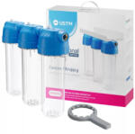 USTM 3 lépcsős 10" -os Szűrőház 3/4" csatlakozással, átlátszó házzal, dupla " O" gyűrűs - réz menetes