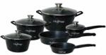 Cheffinger 6 db-os serpenyős készlet fedővel CF-DIACK12BLK, márvány bevonat, karcmentes, 18-20-24-28cm/1.6L-2L-3.5L-5.7L