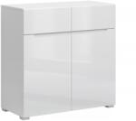 TEMPO KONDELA Komód 2D2S, fehér/fehér extra magas fényű HG, JOLK - mindigbutor