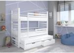 ADRK Háromszintes emeletes ágy matraccal HIPPO 200x90, Fehér - mindigbutor