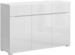 TEMPO KONDELA Komód 3D3S, fehér/fehér extra magas fényű HG, JOLK - mindigbutor