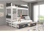 ADRK Háromszemélyes emeletes ágy Queen méretű matraccal 180x80, Fehér, Antrasztit - mindigbutor