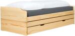 TEMPO KONDELA Ágy kihúzható pótágyakkal, természetes, tömörfa, 90x200, FLOPY - mindigbutor