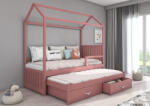 ADRK Jonaszek házikó ágy korláttal és matraccal 200x90, Rózsaszín - smartbutor