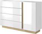 TEMPO KONDELA Komód D4S, fehér/grandson tölgy/fehér magas fényű, CITY - mindigbutor - 142 405 Ft