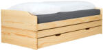 TEMPO KONDELA Ágy kihúzható pótágyakkal, természetes, tömörfa, 90x200, FLOPY - smartbutor