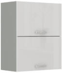 TEMPO KONDELA Felsőszekrény, fehér extra magasfényű/szürke, PRADO 60 GU-72 - smartbutor