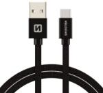 SWISSTEN 71521301 Textile USB Type-A apa - USB Type-C apa Adat és töltő kábel - Fekete (2m) (SW-QU-TYPC-3.1-2M-BK) (SW-QU-TYPC-3.1-2M-BK)