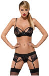 Obsessive Wonderia - hímzett csipke fehérnemű szett (fekete) (92937400005) - szexshop
