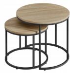  2 darab kerek dohányzóasztal szett DUET, fekete/sonoma tölgy