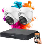 DAHUA 2 dome biztonsági kamerás IP kamera rendszer 4MP színes éjszakai képpel (DAHUA-IP-4MP-T1E49-02)