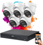 DAHUA 5 dome biztonsági kamerás IP kamera rendszer 4MP színes éjszakai képpel (DAHUA-IP-4MP-T1E49-05)