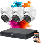 DAHUA 3 dome biztonsági kamerás IP kamera rendszer 4MP színes éjszakai képpel (DAHUA-IP-4MP-T1E49-03)
