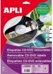 APLI Etikett, CD/DVD, A4, matt, eltávolítható, APLI, 25lap/cs (02001)