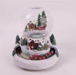  Hógömb havas táj, ledes, zenélő, mozgó vasúttal, poly 23cm piros, zöld (045933)