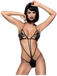 Obsessive Luiza - tulipános, pántos body (fekete, S/M) (92935400005)