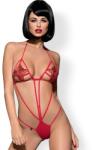 Obsessive Luiza - tulipános, pántos body (piros, S/M) (92935300005)