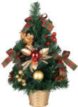 Magic home műfenyő, 40 cm, zöld piros és arany díszekkel, dekoratív kaspóval
