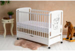 Qmini Patut din lemn bebe 120x60 cm cu sertar din lemn de pin si mdf Alb Qmini Timmi Elephant (QMTIME02AL)