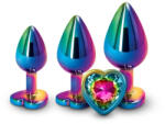 NS Toys Análdugó szett, NS Toys, Rear Assets Trainer Kit, 6-10 cm, többszínű, fém, szív alakú talp szivárványos ékkővel, kúp formájú, vízálló, 3 darabos