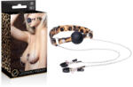 Nmc BDSM szett, NMC, Leopard Frenzy, 4-4, 4 cm szilikon golyós szájpecek, 37-53 cm állítható nyakörv, 35 cm láncos mellbimbócsipesz, leopárdmintás