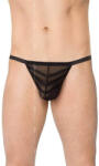 Softline Férfi tanga, Softline, Mens Thong 4527, One Size, fekete, átlátszó, vékony vízszintes csíkokkal díszített, poliamid anyagból