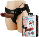 Pretty Love Felcsatolható vibrátoros dildó hámmal, Pretty Love, Stark Harness Briefs, 16-20 cm, barna, realisztikus, vezetékes távirányító, 2x AA elemes