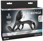 Pipedream - Fantasy C-Ringz Vibrációs pénisz- és heregyűrű, Pipedream Fantasy C-Ringz, Ultimate Couples Cage Max, 16-20 cm, fekete, dupla csiklóizgatós, akkumulátoros