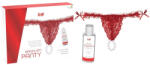 Intt Szexi tanga, Intt, Brazilian Panty + Sliding Gel, One Size, piros, csipkés, gyöngysoros, nylon, 50 ml eperillatú vízbázisú síkosítóval