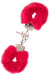 Nmc Plüss bilincs, NMC, Metal Handcuff With Plush, 6-6, 9 cm, piros, plüss borítású, biztonsági reteszes, kulccsal nyitható, BDSM és szerepjátékokhoz