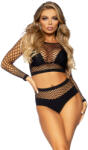 Loverzzz Kétrészes fehérnemű szett, Loverzzz, Net Top + High Waisted Bottom, One Size, fekete, hosszú ujjú felső, magas derekú bugyi, poliamid, szexi