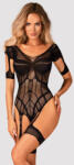 Obsessive Cicaruha, Obsessive, G334 mintás necc, One Size, fekete, nyitott aljú, áttetsző, harisnyatartó-hatású, mély hátkivágás, extra rugalmas, nylon-elasztán