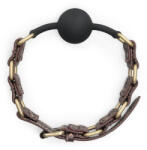 Lovetoy Szájpöcök, Lovetoy, Rebellion Reign, 4-4, 4 cm, fekete, szilikon labda, barna műbőr pánt, antik bronz tüskés, állítható 45-53 cm, BDSM kiegészítő