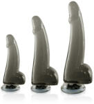 NMC Análdugó szett, NMC, Axinite 3 az 1-ben IV, 3 darabos, 18-25 cm, füstszínű, realisztikus, herékkel, tapadókorongos, rugalmas TPE, vízálló