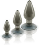 NMC Análdugó szett, Nmc, Axinite 3-in-1 Set III, 3 darab, 11x4, 5 cm; 14x6, 1 cm; 18x7, 6 cm, füstszínű, tapadókorongos, rugalmas TPE