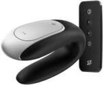 Satisfyer Páros vibrátor, Satisfyer, Double Fun, 9, 3 x 4, 2 x 6, 17 cm, fekete, app-vezérelt, akkumulátoros, vízálló (IPX7), csikló és G-pont stimuláció