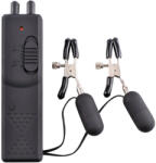 Pipedream - Fetish Fantasy Series Vibrációs mellcsipesz, Pipedream, Fetish Fantasy Series - Vibrating Nipple Clamps, 11-15 cm, fekete, 3 fokozat, vezetékes távirányítós, fém, uniszex