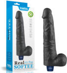 Lovetoy Realisztikus vibrátor, Lovetoy, Real Softee, 26, 7 cm, fekete, puha TPE, herékkel, erezett, 10 rezgési mód, vízálló, akkumulátoros