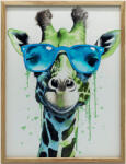  FESTMÉNY VÁSZONZÖLD ZSIRÁFRA KÉK SZEMVEGVEL 50x70 CM